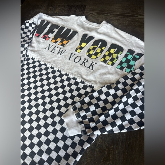 New York Over Sized Graphic Checkered Long Sleeve Shirt 100% Cotton - Picture 3 of 6